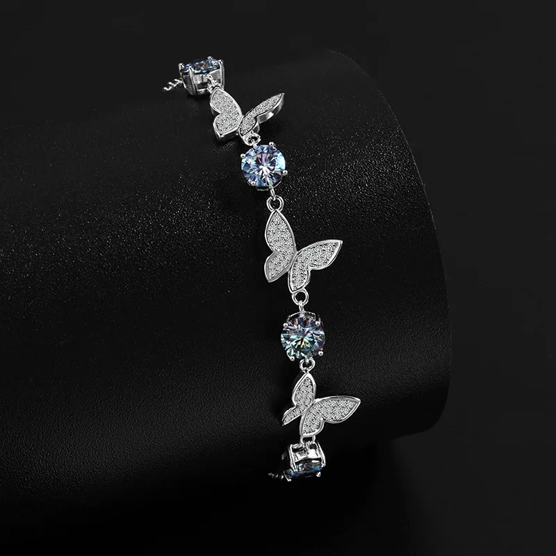 TBCYD 5mm Moissanite Exquisite Dancing Butterfly Bracelet For Women Sterling Silver 925 Sparlking Chain Link Birthday Gift