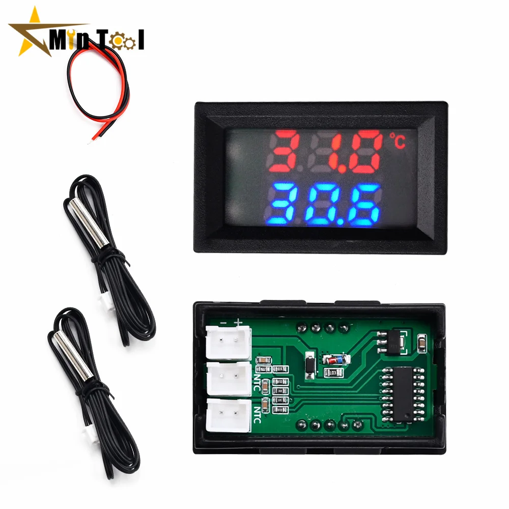 DC4-30V 100cm 디지털 DC 이중 디스플레이 전압계 온도계 온도 감지기 NTC 10K 3950 프로브