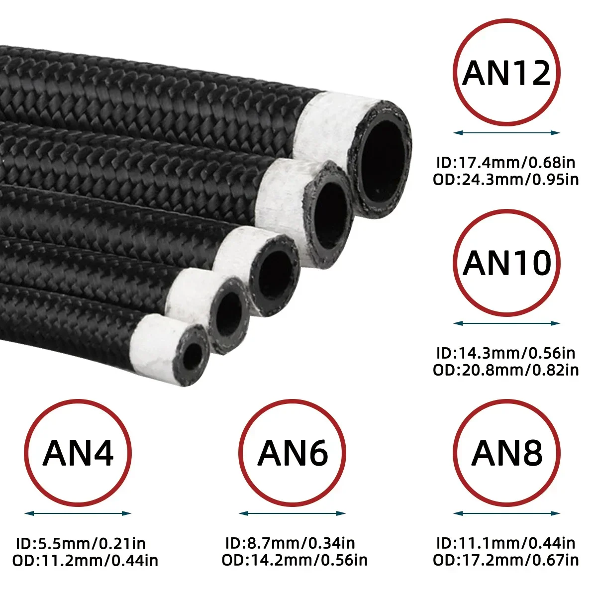 Nylon Cooler Hose AN4 AN6 AN8 AN10 AN12 Black Cover Stainless Steel Braided Cpe Nbr Rubber Fuel Line Oil 1m 3m 6m fuel hose