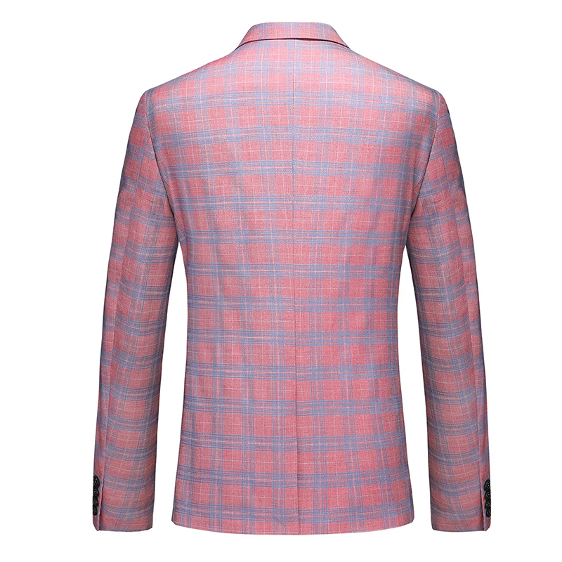Pink Dress Plaid Blazer for Men Spring New Notched Lapel One Button Suit Jacket Wedding Business Formal Blazer Hombre