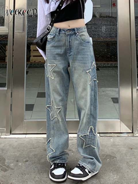 Jeans | Low Rise 90s Baggy Jeans | Jeans Stars - Y2k - Aliexpress