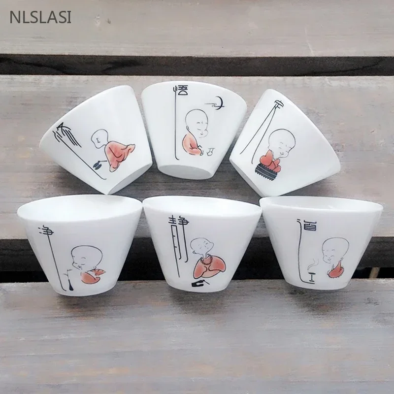 6pcs/40ml Japanese Ceramic Tea Cup Set Retro White Porcelain Tea Bowl Sake Cups Coffee Mug Household Handmade Master Cup