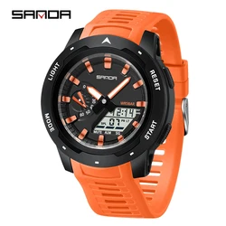 SANDA Stylish Multifunctional Waterproof Men's Digital Watch with Calendar and Luminous Display (Black Orange)