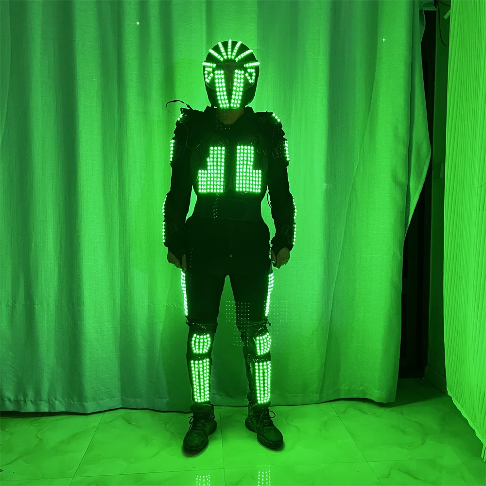 쿨 RGB 풀 컬러 LED 로봇 슈트, 빛나는 헬멧 코스튬, 데이비드 조명, Kryoman led stilts, 레이저맨 무대 쇼 재킷