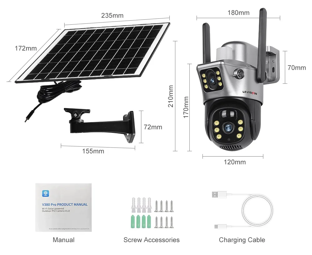 12MP 4G/WiFi Solar Camera Dual Screen Three Lens 10X Zoom Outdoor Surveillance C