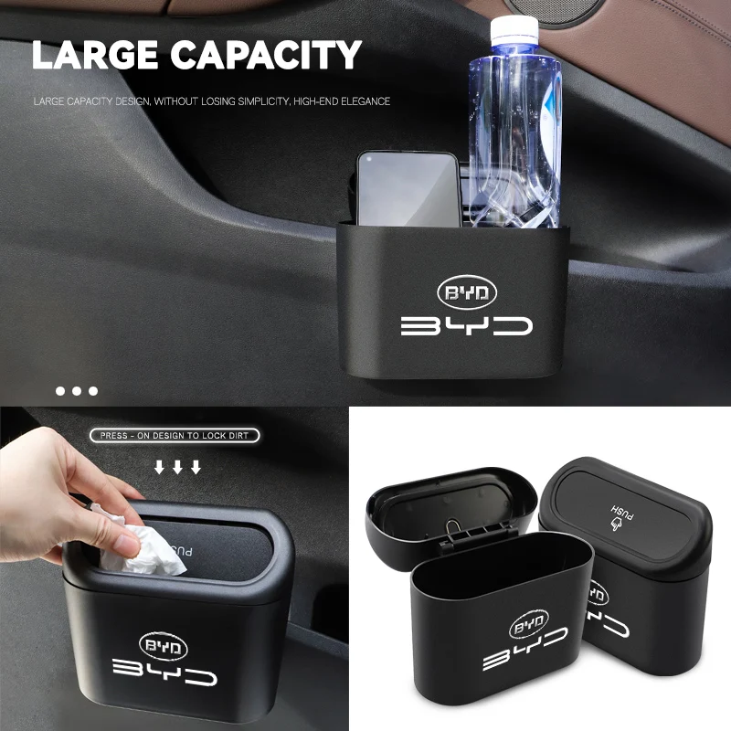 차량용 쓰레기통 자동차 로고 쓰레기통 보관함 액세서리 BYD Tang F3 E6 Atto3 Yuan Plus Song Max F0 G3 I3 Ea1용