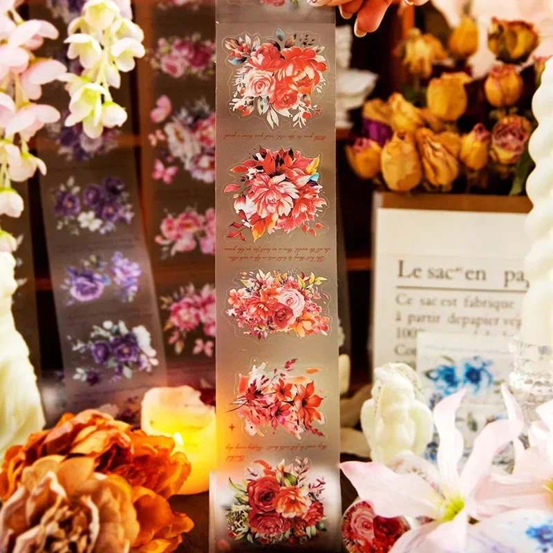 3M 1Roll Flower Handbook PET Long Cycle Tape Flower Club Blooming Along Road Matte Material Gift Package Scrapbook 65mm*3M 2