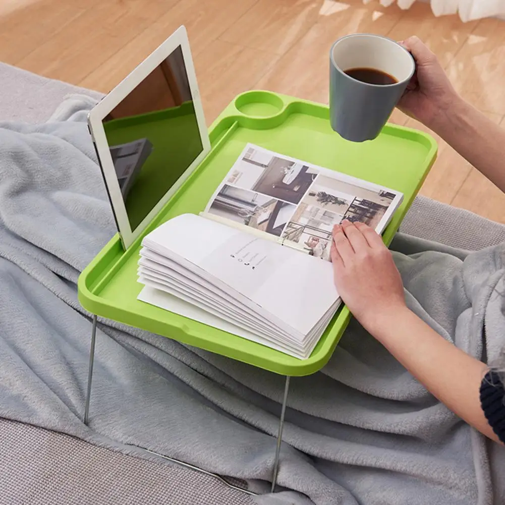 Portable Breakfast Tray Portable Folding Laptop Table with Cup Holder for Student Dormitory Sofa Bed
