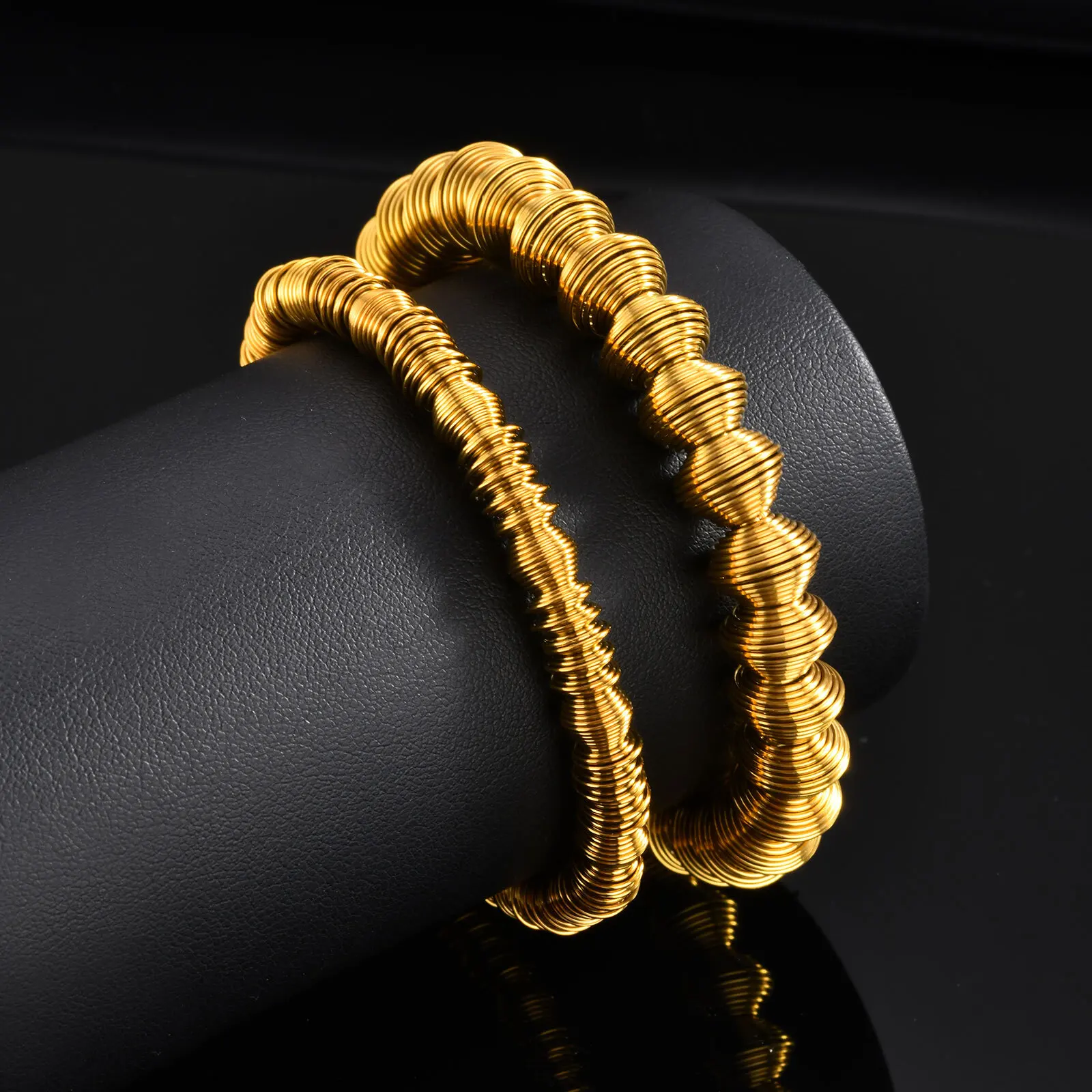 Gold Color Spring Bracelets for Men Women,Stainless Steel Elastic Wristband Arm Bracelet,Trendy Jewelry Gifts