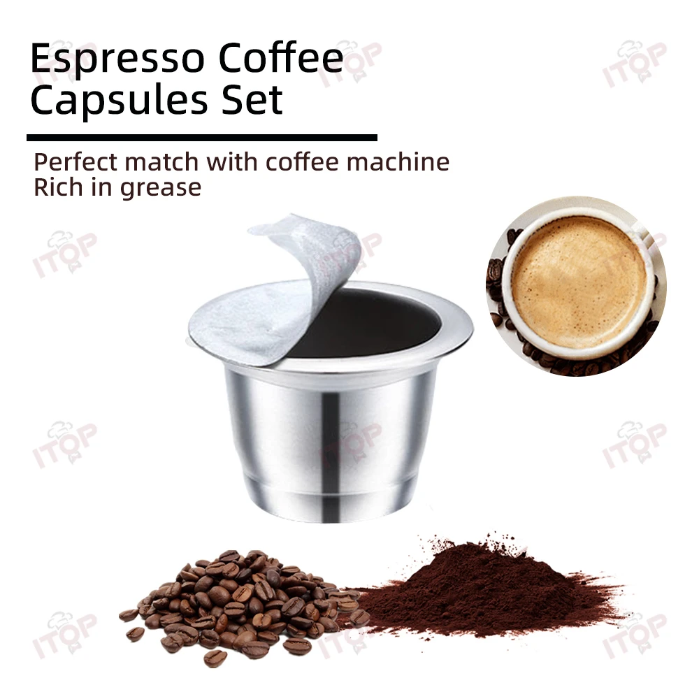 Espresso Coffee Capsules Set Coffee Capsulas Stainless Steel Refillable Nespress Capsule Reusable Filters
