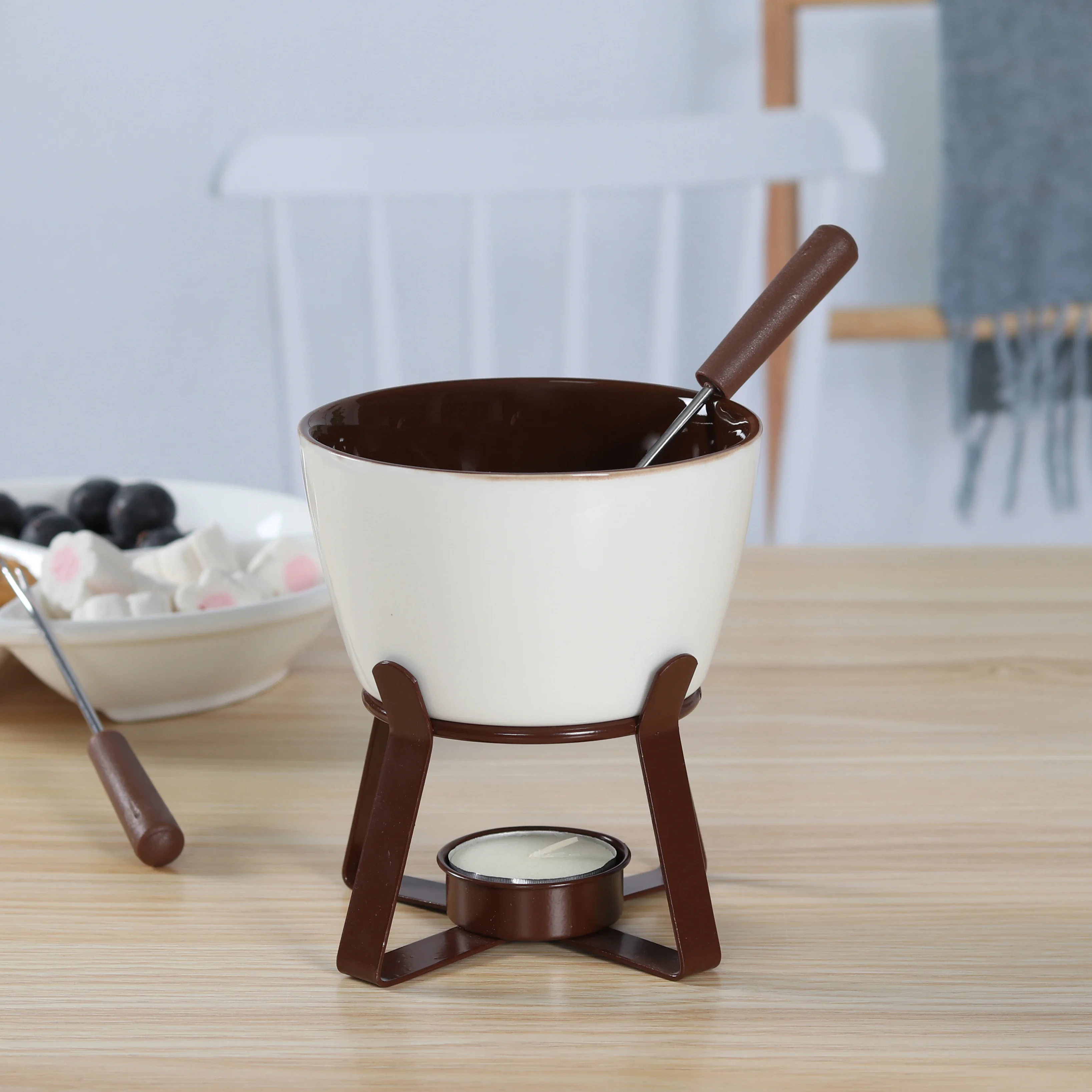 Ceramic hot chocolate pot, chocolate color cheese fondue pot