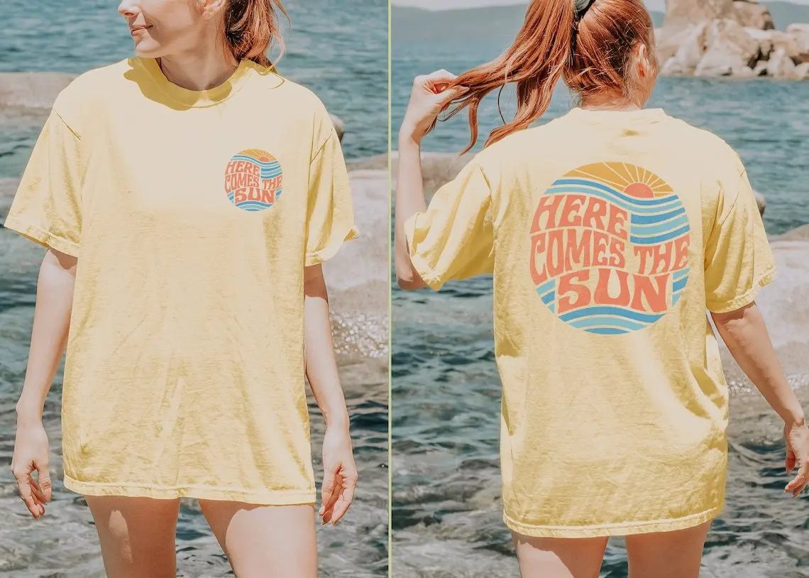 HERT COMES THE SUN 여성용 티셔츠, 2023 소프트 O넥 레터 프린트 티, 캐주얼 반팔, 올매치 여성 상의