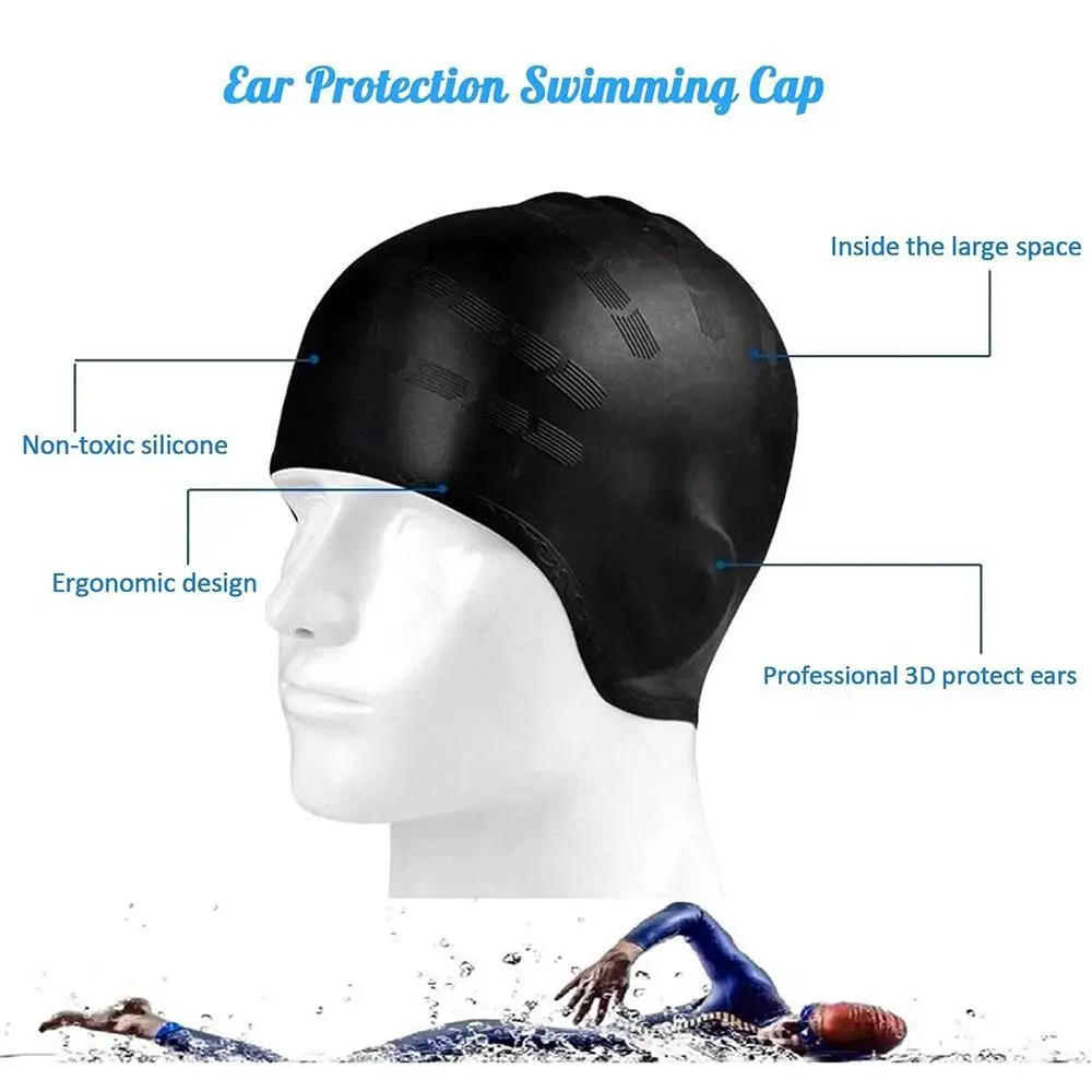 1Pcs Men Women Adults Silicone Swimming Caps High Elastic Waterproof Diving Bathing Hats With Ear Protect Pool Accessories 2