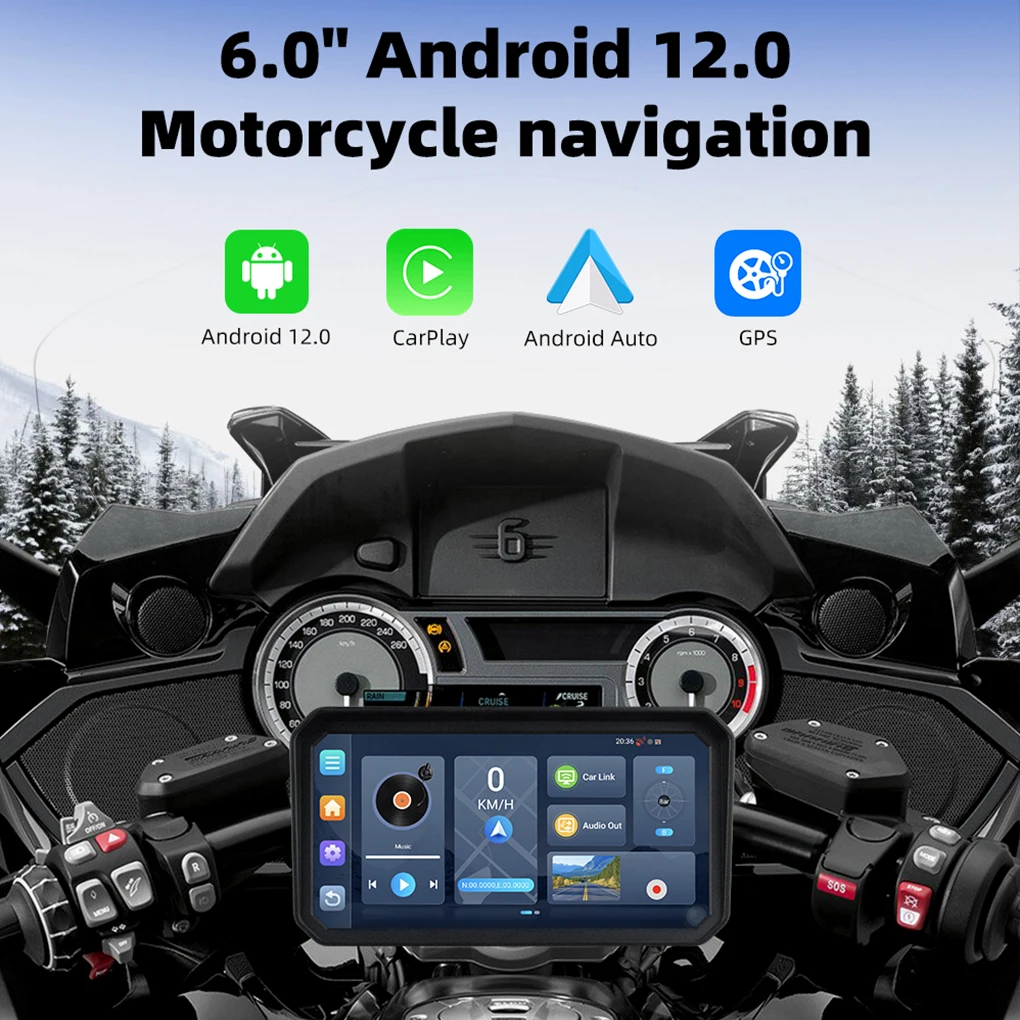 6 Inch Wireless Car Play Android Auto Motorcycle DVR Recorder Dashboard GPS Navigation Display Screen TPMS Moni-tor Recorder