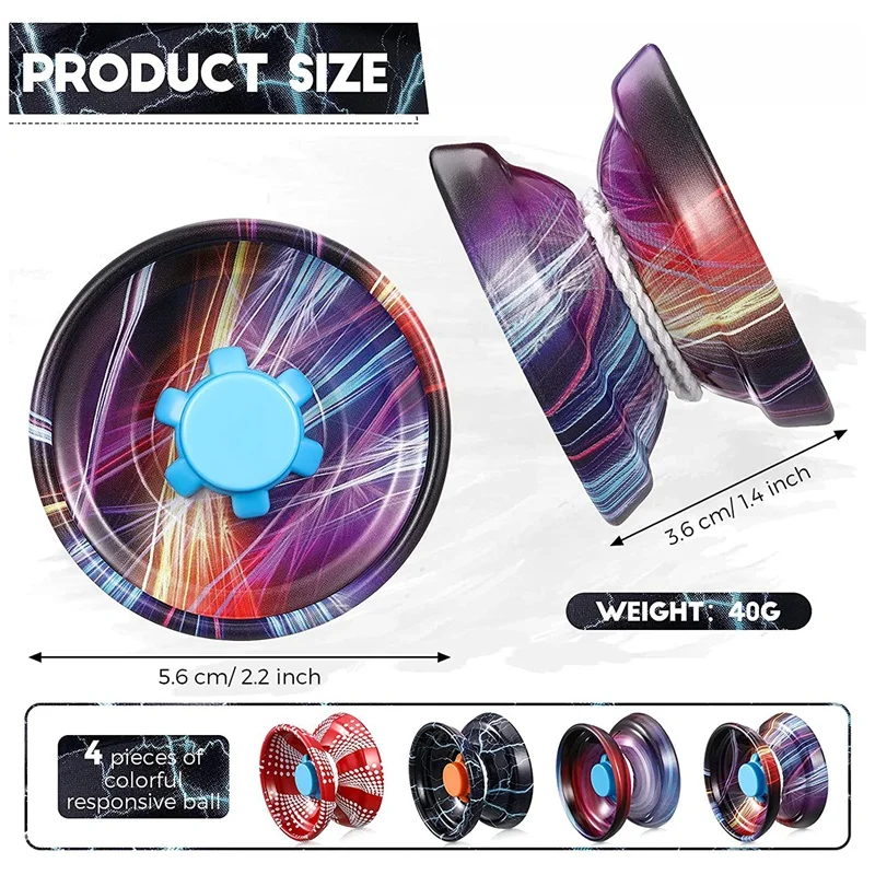 합금 반응 요요 공 다채로운 반응 볼, 금속 초보자 스트링 트릭 볼, 초보자, 성인 플레이어용, 5 개