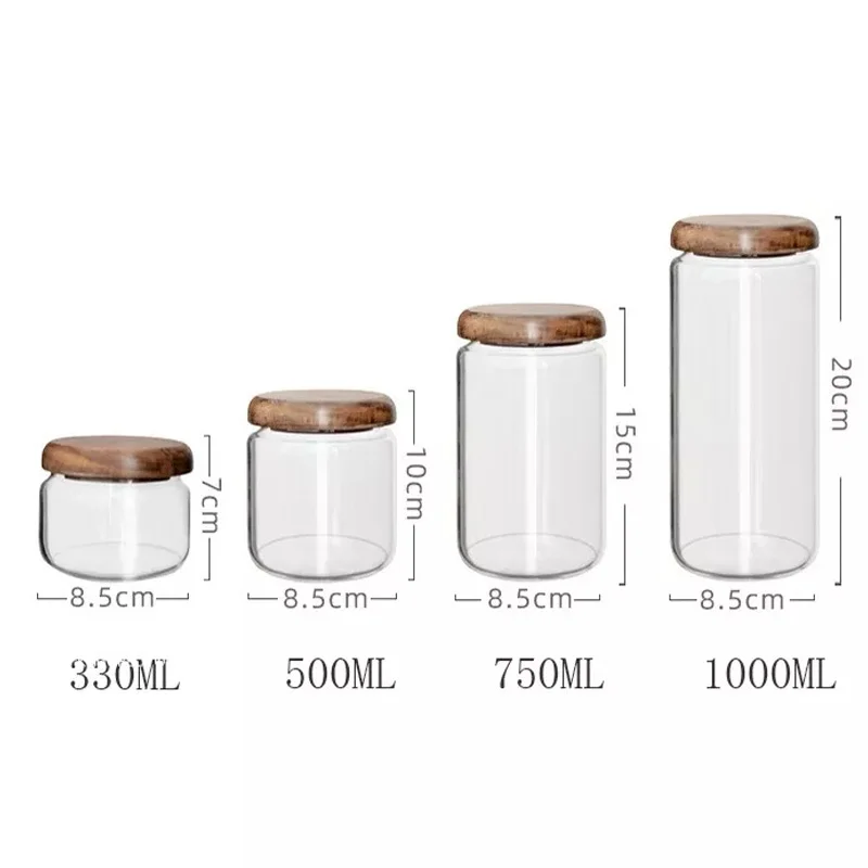 Transparent Acacia Wood & Glass Sealed Storage Jar