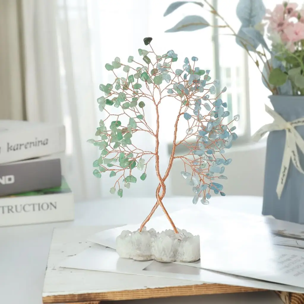 Natural Crystal Tree With Double Heart Rock Quartz Cluster Base Lucky Money Tree Wedding Table Home Decor Fengshui Ornaments