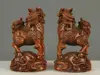 Chinese Exquisite Hand-carved Kirin Carving Boxwood statue 2pcs 5