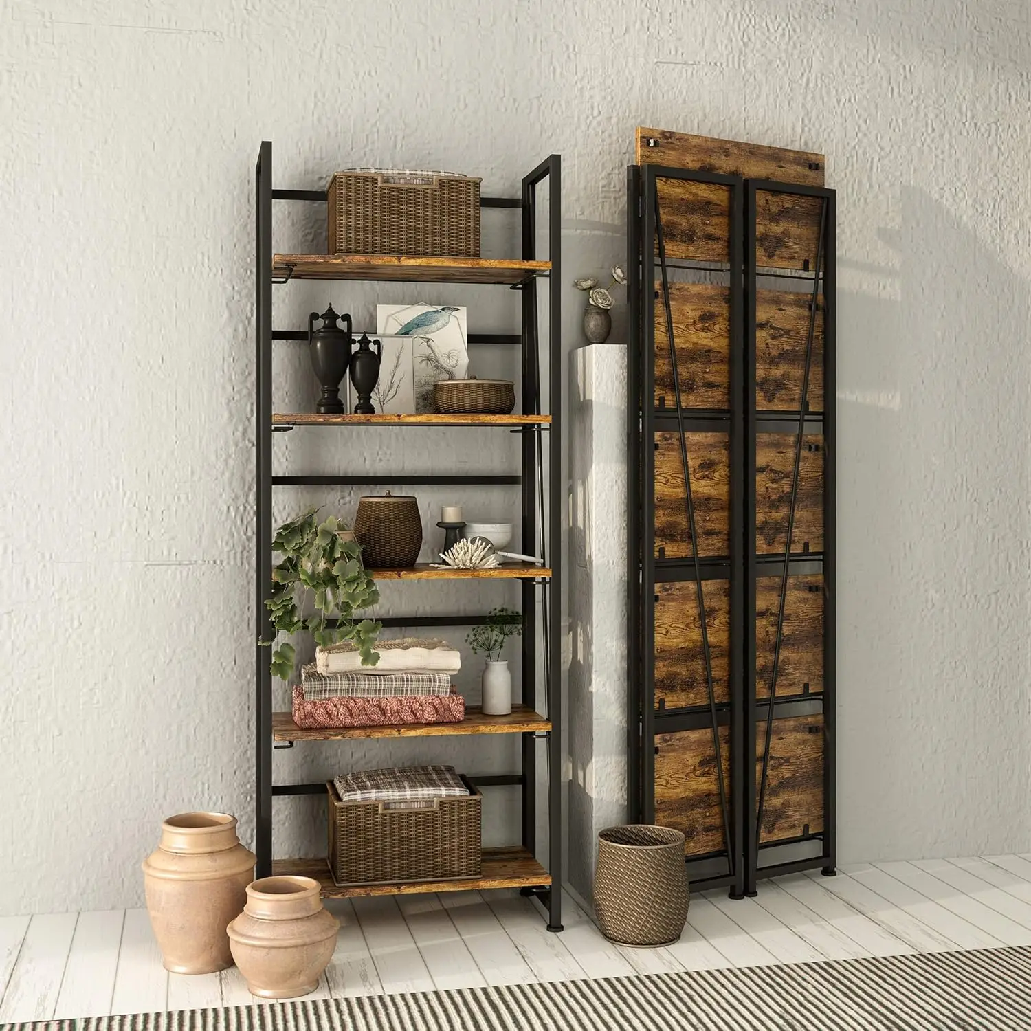 Bookshelf Storage Shelves 5 Tiers Vintage Plant Flower Stand Storage Rack Shelves Bookcase