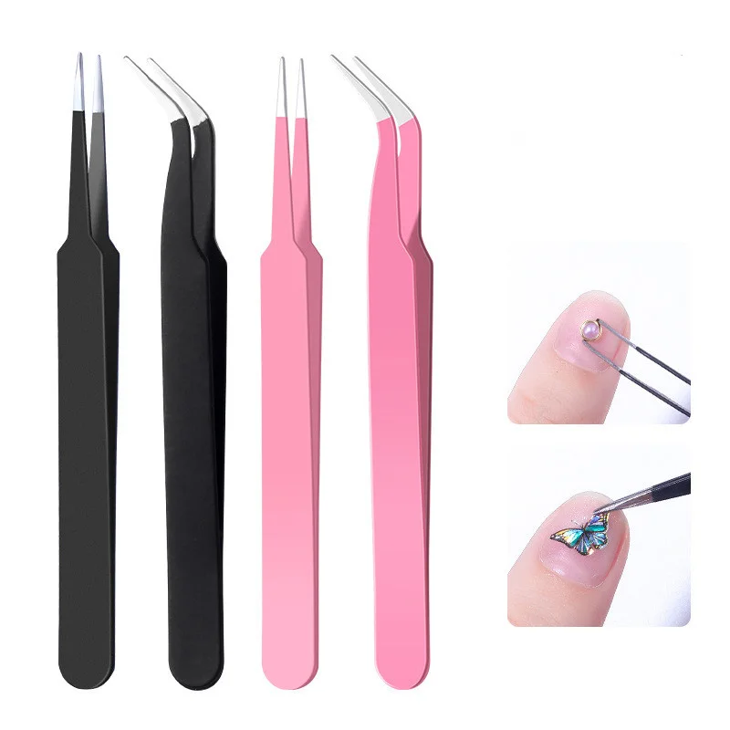 Eyelashes Tweezers 2 Pcs Stainless Steel superhard Tweezers High Precision Anti-static For Eyelash Extensions