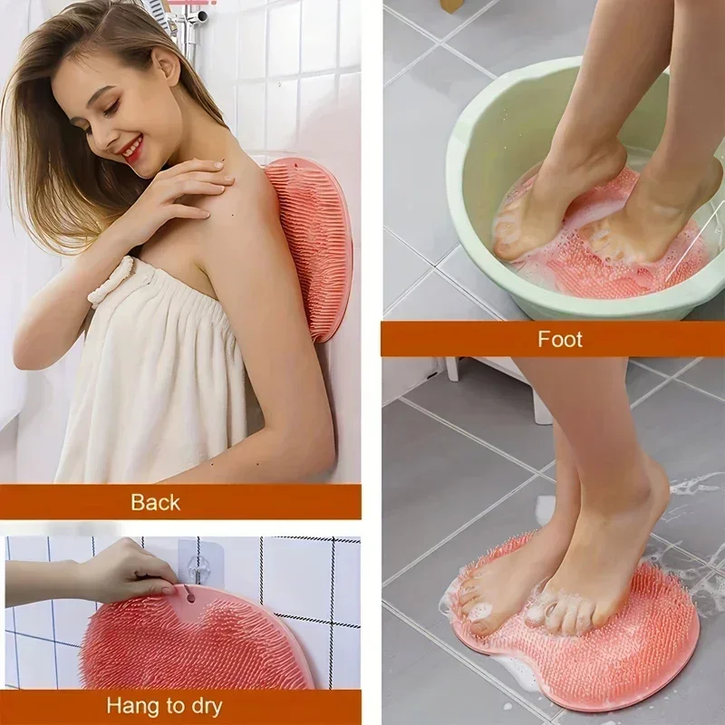 Wash The Foot Brush Body Cleanser Silicone Sponge Bath Massage Mat Shower Back Brush Wall Mounted Foot Wash Mat with Suction Cup 3