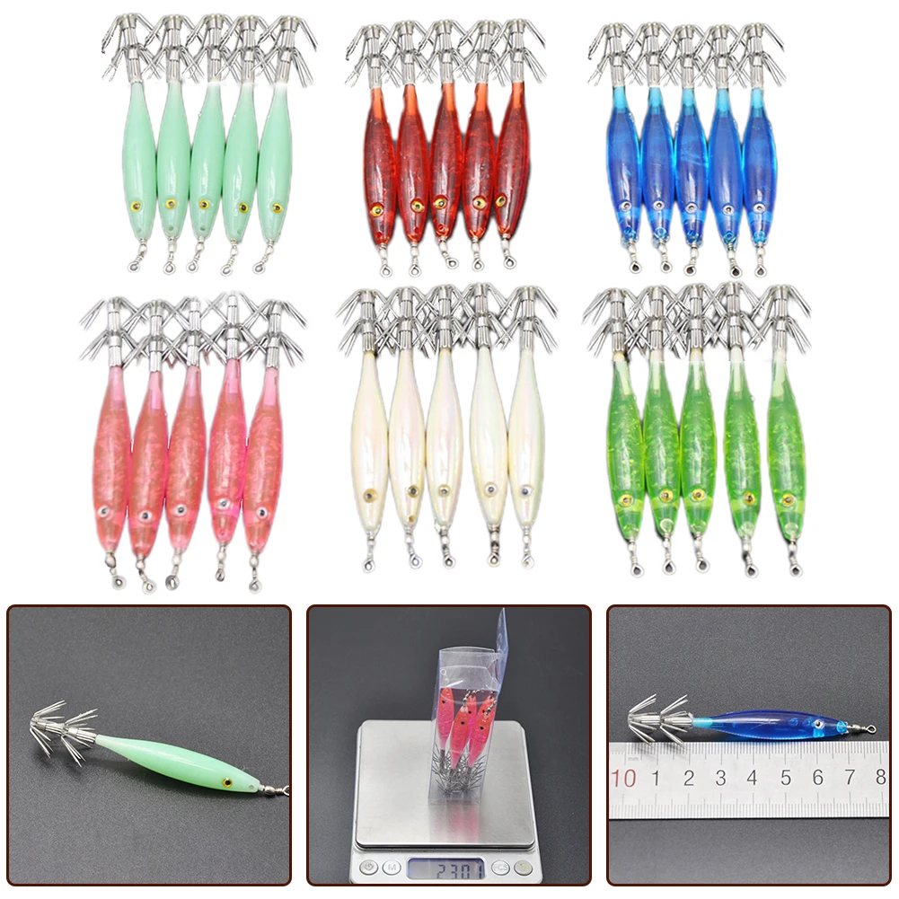 

5pcs/Set Luminous Blowing Tube Octopus Jig Hook Wood Cloth Hook Sea Roll Fishing Squid Multineedle Baits Explosion Shrimp Hook