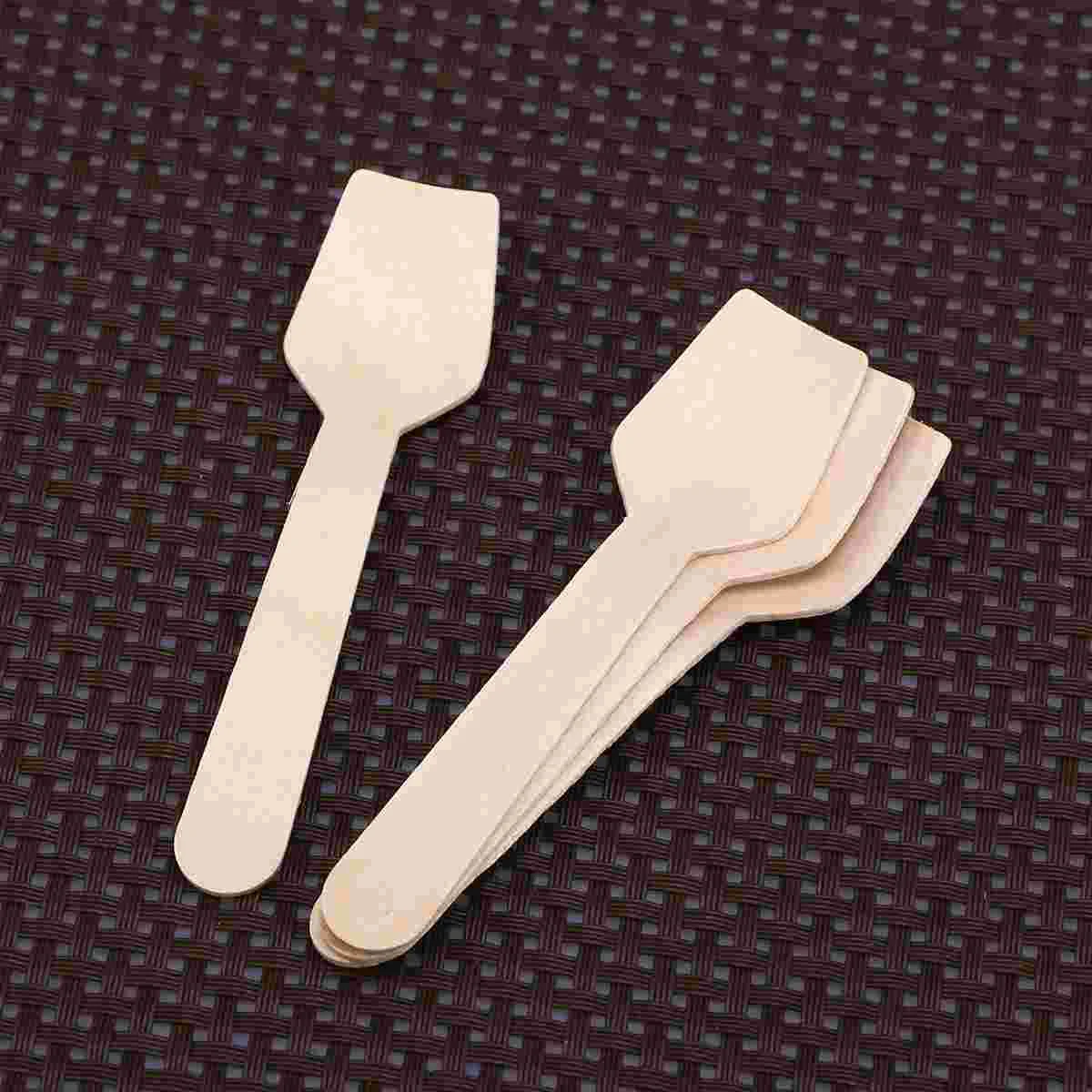 80 Pcs Plastic Spoons for Party Disposable Small Wooden Ice Cream Square End Dessert of Verrine