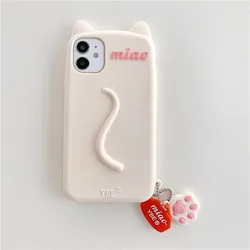 Kawaii 3D Cartoon Cat Ears Soft Shockproof Phone Case - Cute & Protective Cover - iPhone SE (2020) (White)
