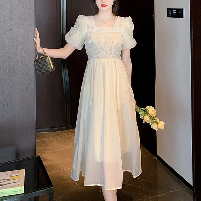ワンピース French Bouquet Puff Sleeve Dress french-style-sweetheart-neck-