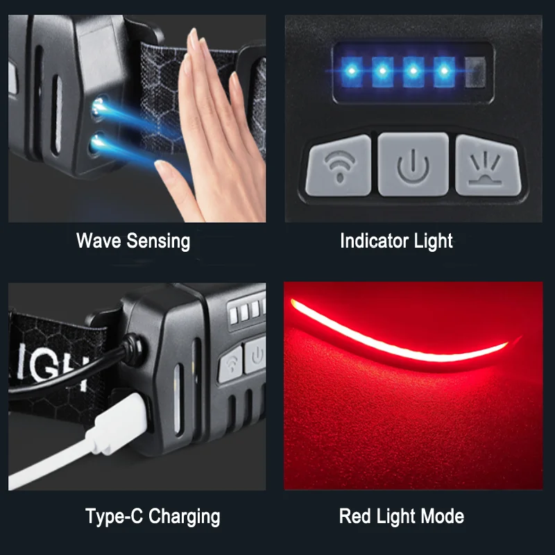 KXK-669 다기능 LED 헤드라이트, 백라이트 작동 손전등, 작업 조명