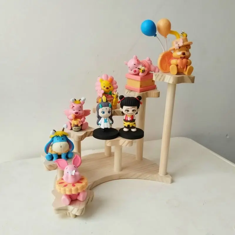 Home Storage Wood Handmade Storage Holders Desktop Doll Handmade Character Blind Box Ladder Storage Display Stand Organizer - 3