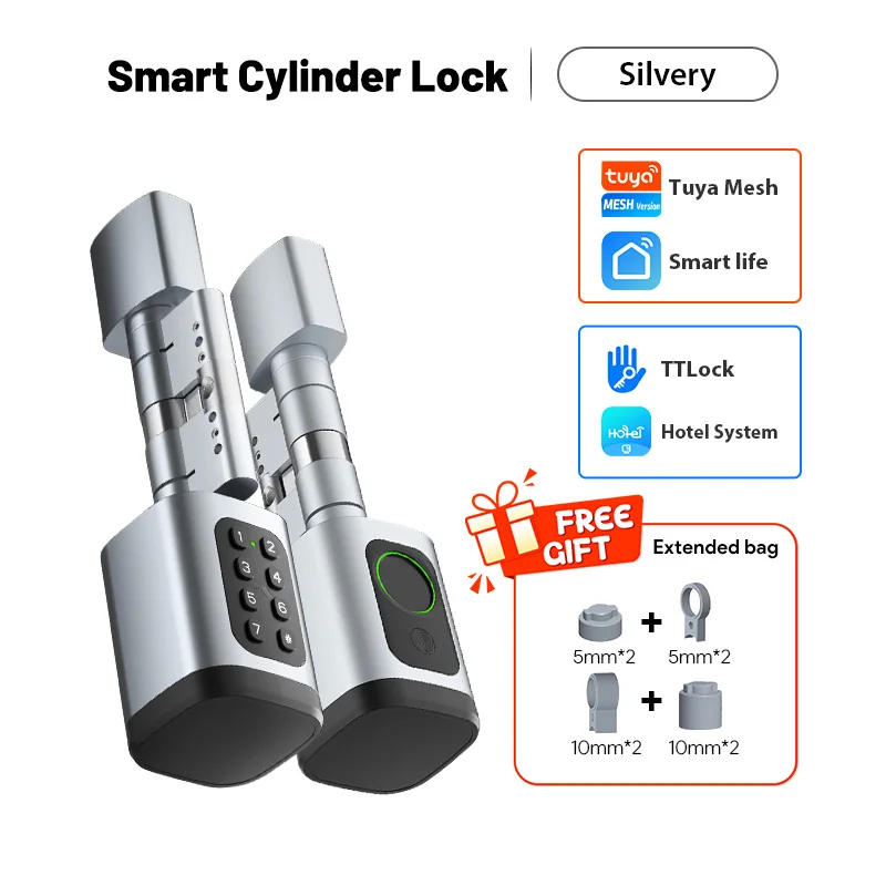 ใหม่ปรับ 5 วิธีการปลดล็อค TUYA TTLock APP รหัสผ่านลายนิ้วมือดิจิตอล RFID กระบอกสมาร์ทประตูล็อคสําหรับ Home Hotel 1