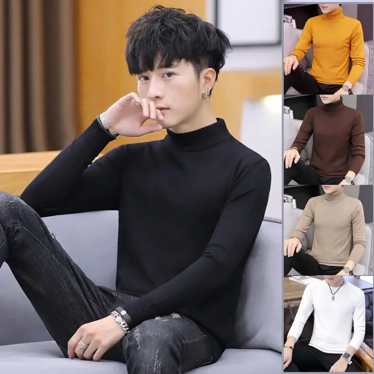 

Autumn Winter Round Neck Pullovers Warm Solid Color Men's Sweater Slim Pullover Men Knitted Sweaters Bottoming Shirt B172