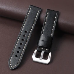 Vintage Matte Polished Genuine Leather Watch Strap - Blue Brown Bracelet - 22mm (Polish - Black)