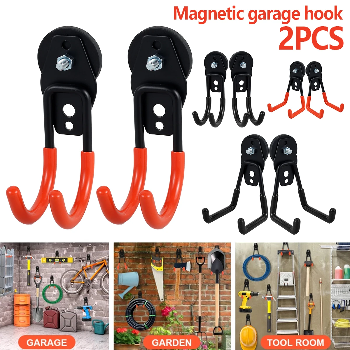 

2Pcs Garage Magnetic Hooks Heavy Duty Magnetic Hangers with Anti-Slide Coating Strong Magnets Metal Hooks Utility Magnetic