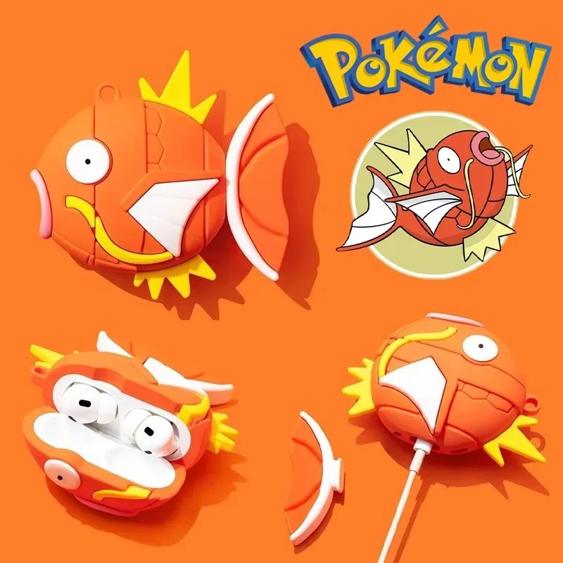 애플 에어팟 포켓몬 케이스, 에어팟 프로 3D Magikarp 키 체인, 무선 이어폰, 블루투스 헤드셋 케이스, 실리콘 커버