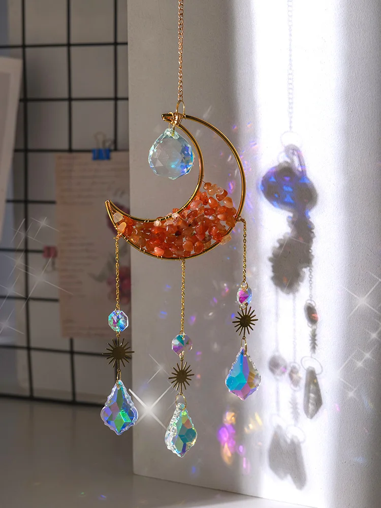 

Natural amethyst skeletal tooth flower sun catcher moon wind chime window garden color lighting home hangings