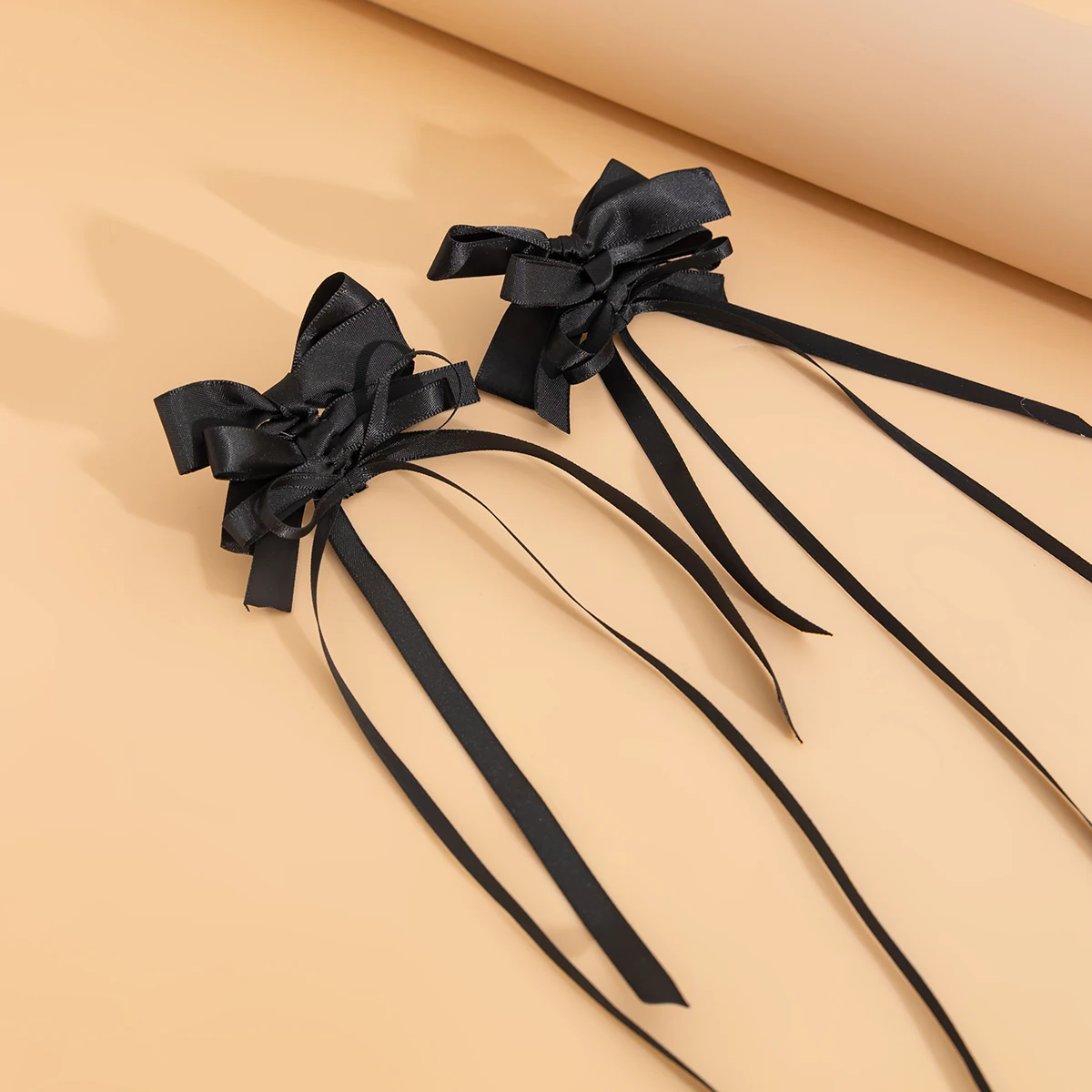 KunJoe Elegant Black Ribbon Bowknot Long Tassel Drop Earrings for Women Temperament Bow Pendant Earrings New Year Jewelry