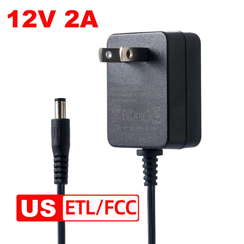 US Plug DC12V 2A 24W Power Supply AC100-240V Wide Voltage Input 12V DC Output Power Adapter