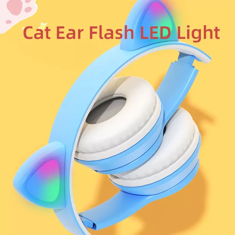 P47 Wireless Headphone Cat Ear With Mic Bluetooth Earphone Stereo Bass Helmets Children Girl Gift Earbuds PC Phone Headset Gamer