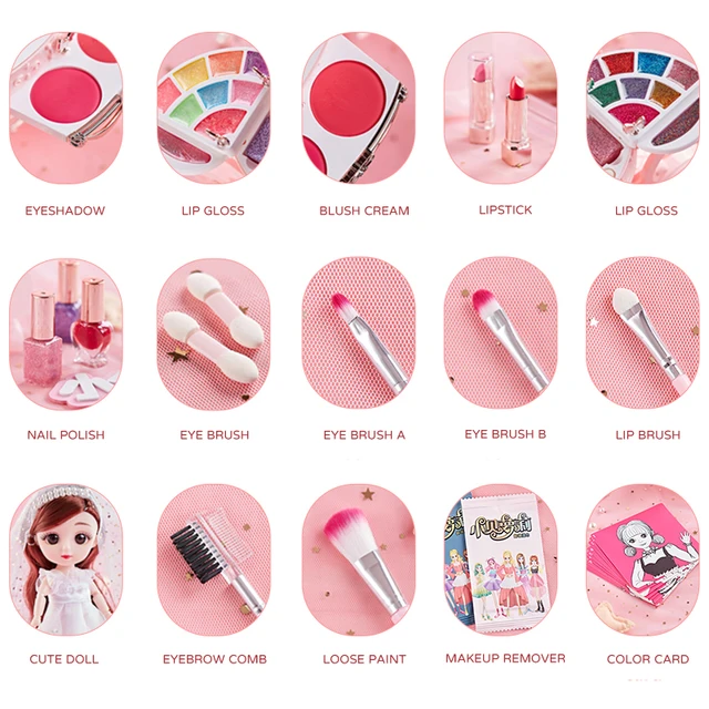 Simulation Cosmetics Set Girl Makeup Toy Baby Pretend Play Nail Polish Lipstick Accessories Doll For Children Toys 3 Years Gift 6