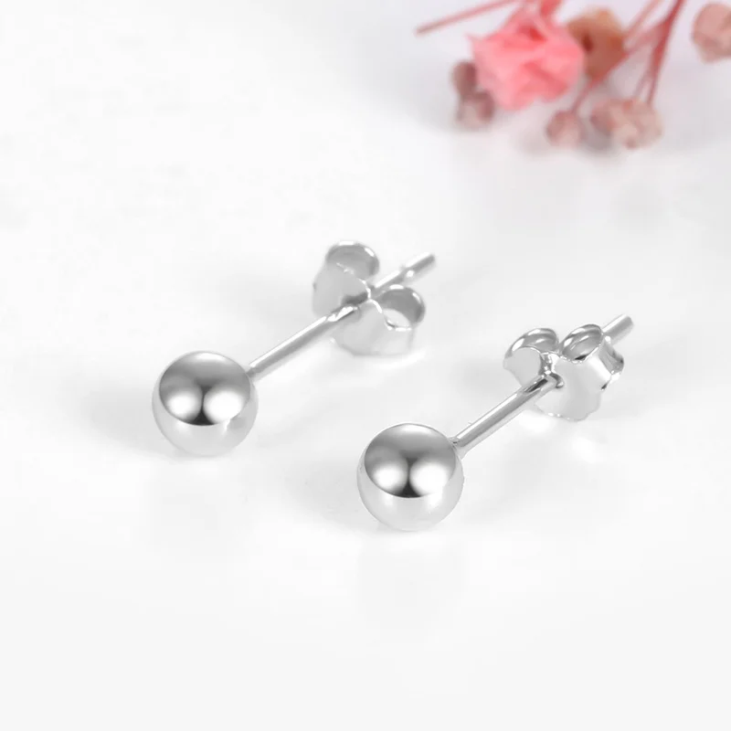 2/3/4/5/6MM 100% Real Sterling Silver 925 Small Cute Gold Plated Ball Stud Earrings Simple Ear Jewelry for Women Girls Stackable