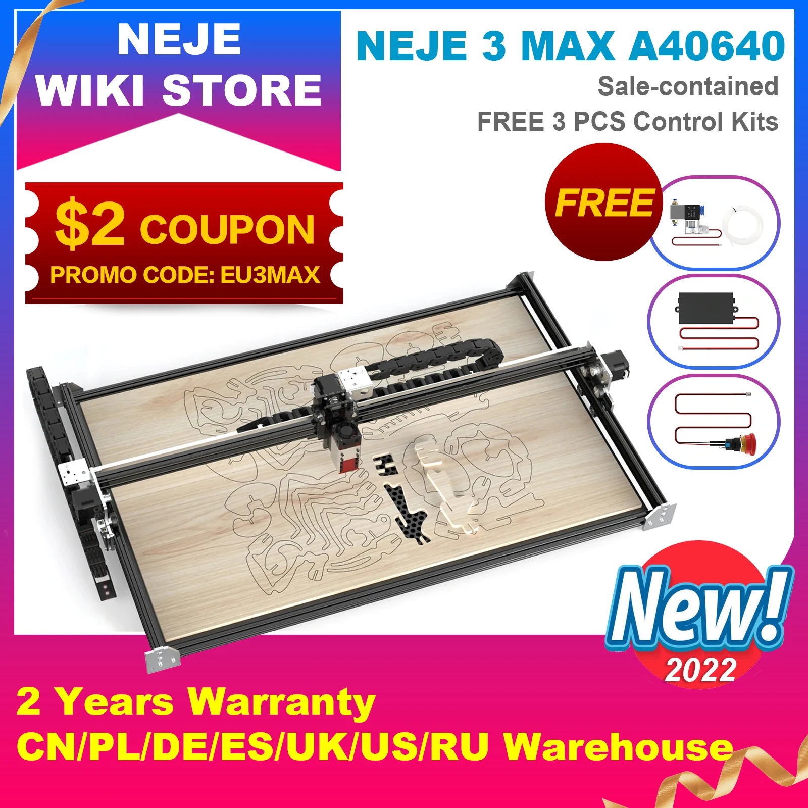 

NEJE 3 Max A40640 Laser Engraver for Metal, Laser Printer Cutter Engraving Machine Tool, CNC Wood Cutting Machine, DIY Logo Mark