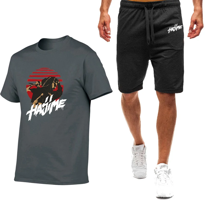 2023 new men's Miyagi Andy printed fashion summer high-quality sportswear breathable T-shirt casual shorts 2-piece set