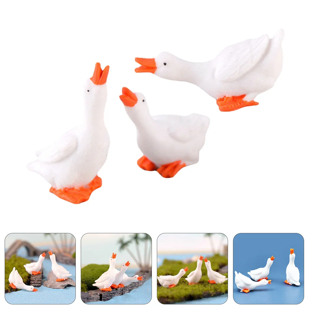 

3Pcs Landscaping White Goose Figurines Mini Lifelike White Goose Photo Props