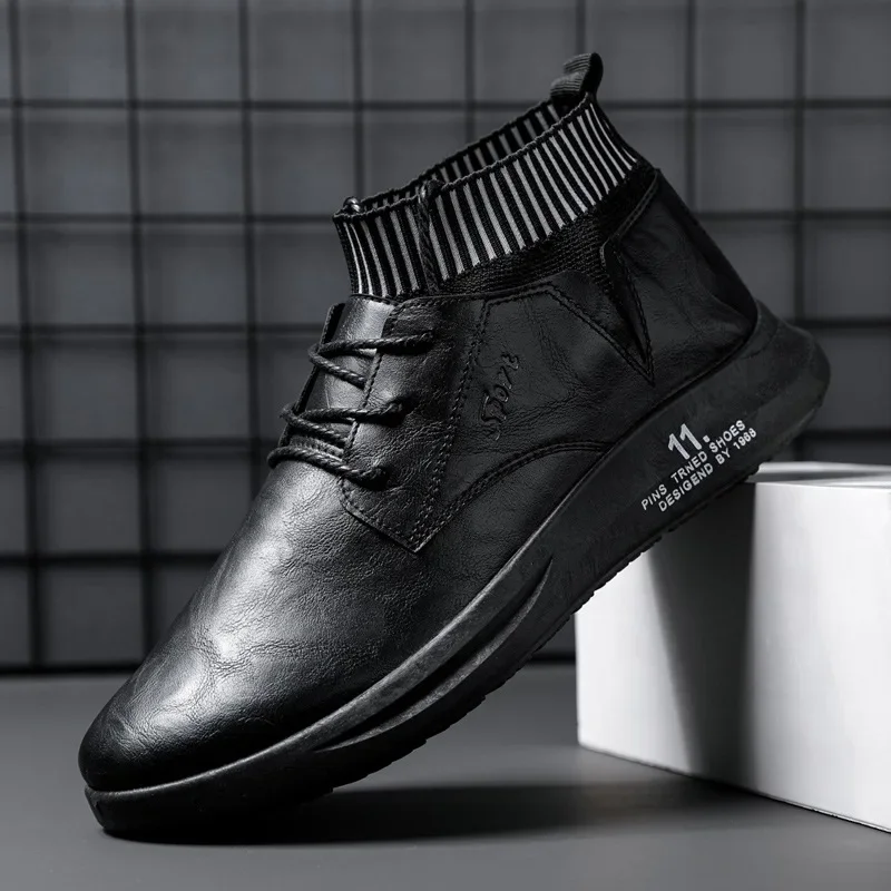 Waterproof Martin Boots Men Leather Shoes Casual British Style Ankle Boots Outdoor Comfortable Black Boots Botas Hombre