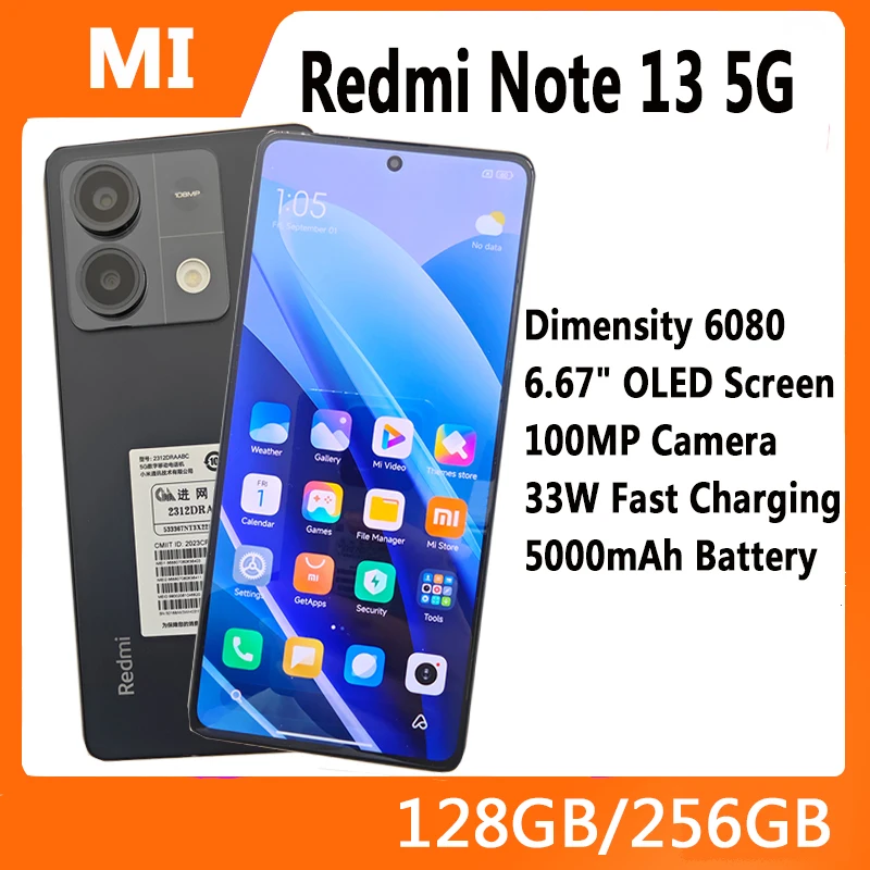 Xiaomi Redmi Note 13 5G Prism Gold 256GB 8GB RAM Gsm Unlocked Phone  Mediatek Dimensity 6080 108MP Display 6.67-inch Chipset Mediatek Dimensity  6080 Front Camera 16MP Rear Camera 108MP+8MP+2MP RAM 8GB Storage
