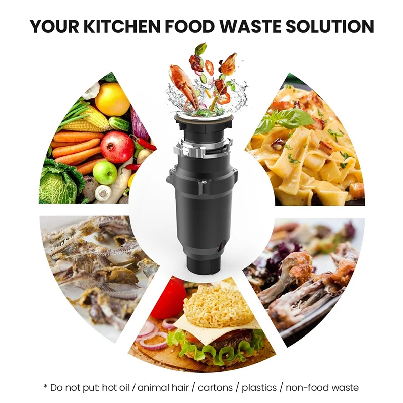 Kitchen Food Waste Shredder 370W 3-Stage Grinding Food Waste Disposer Air Switch Connect The Dishwasher Electric Food Crusher 2