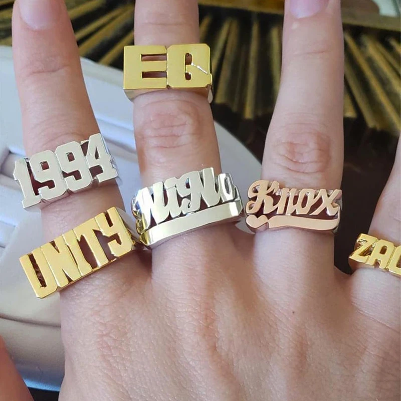 2023 Custom Old English Year Number Ring Punk Men Custom Hop Rock Rings Unisex Accessories Gifts Jewelry 50 pieces 4 sizes 3 0 4 0mm wire 9 10 13 15mm rose gold round edge d ring metal for woman bag welded rings purse accessories