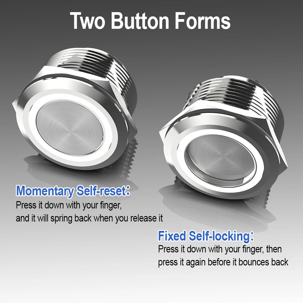 GTRIC 19MM Momentary Metal Push Button Switch light touch switches Welding Feet Waterproof Round Power Switch Ring Power Light Led Flat Head Button